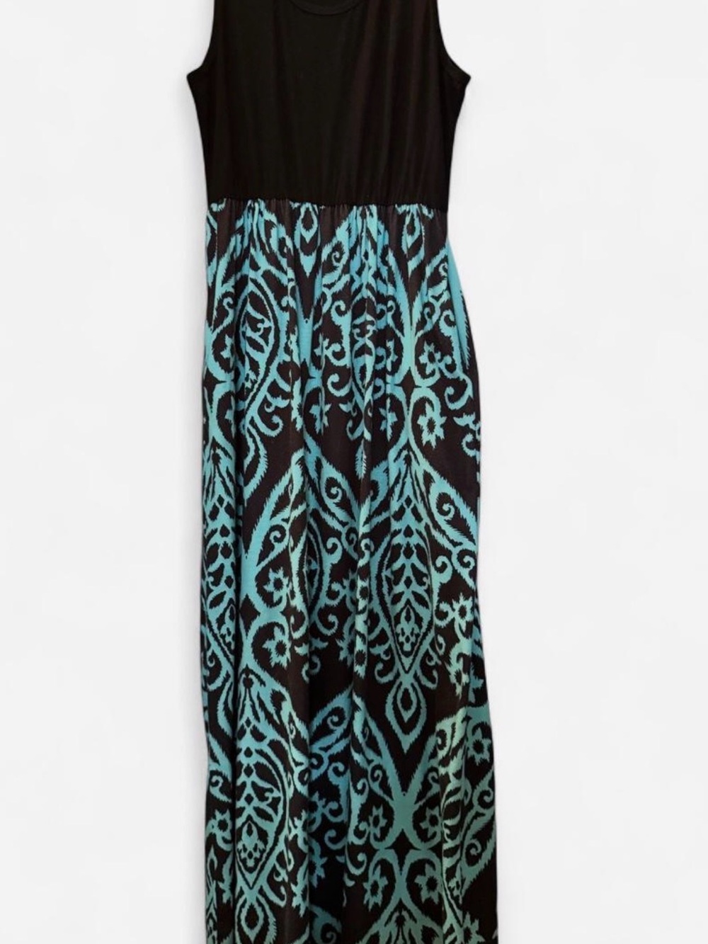 Amazon Black & Teal Sleeveless Printed Maxi Dress